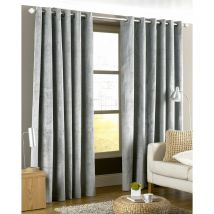 Riva - Imperial Velvet Woven Lined Eyelet Curtains, Silver, 90 x 90 Inch