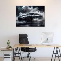 Wandbild Grauer Sportwagen 60x40 – Vliesleinwand 130 g/m² – UV-beständig, wasserfest, geruchsneutral – Fertig zum Aufhängen