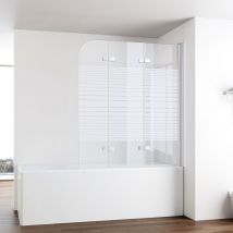 IMPTS Duschwand für Badewanne 140x140cm 3-teilig Faltwand Badewannenaufsatz Faltbar Duschtrennwand 6mm ESG Badwannenfaltwand Chrom, Gestreift