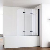Impts - Duschwand für Badewanne 120x140cm 3-teilig Faltwand Badewannenaufsatz Faltbar Duschtrennwand 6mm esg Badwannenfaltwand Schwarze, Klarglas