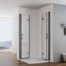Impts - Noir Cabine de douche accès d'angle double porte bi-pliage Paroi de douche 6mm verre véritable Porte bi-pliage 80x100x195cm Receveur de