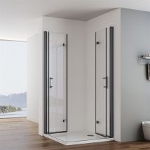 Impts - Noir Cabine de douche accès d'angle double porte bi-pliage Paroi de douche 6mm verre véritable Porte bi-pliage 90x100x195cm Receveur de