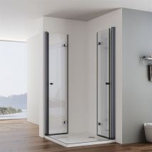 Impts - Noir Cabine de douche accès d'angle double porte bi-pliage Paroi de douche 6mm verre véritable Porte bi-pliage 75x90x185cm Receveur de douche