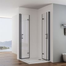 Impts - Noir Cabine de douche accès d'angle double porte bi-pliage Paroi de douche 6mm verre véritable Porte bi-pliage 70x90x195cm Sans bac à douche