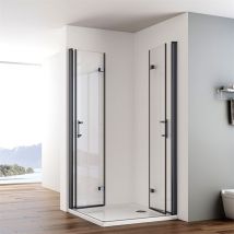 Schwarz Duschkabine Eckeinstieg Doppel Falttür Duschabtrennung Duschwand 6mm Echtglas Falttürdushe 80x120x195cm Ohne Duschwanne - Impts