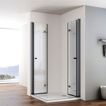 Impts - Schwarz Duschkabine Eckeinstieg Doppel Falttür Duschabtrennung Duschwand 6mm Echtglas Falttürdushe 80x90x185cm Ohne Duschwanne