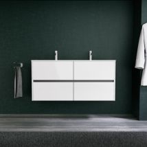 Inda - Badezimmerschrank 4 Schubladen L.120 Mit Doppeltem Matten Waschbecken / Glänzendes Weiß - Diamante