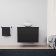 Badezimmerschrank 2 Schubladen L.80 mit Aufsatzwaschbecken / Mattschwarz - diamante - Inda