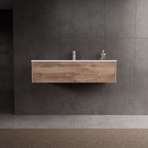 Mueble de baño 1 cajón L.120 con lavabo brillante / Roble natural - Diamante - Inda
