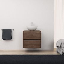 Mueble de baño 2 cajones L.60 con lavabo sobre encimera / Roble marrón - Diamante - Inda