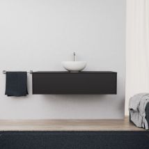 Inda - Mueble de baño 1 cajón L.120 con lavabo sobre encimera / Negro mate - diamante