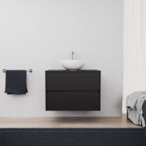 Mueble de baño 2 cajones L.80 con lavabo sobre encimera / Negro mate - diamante - Inda
