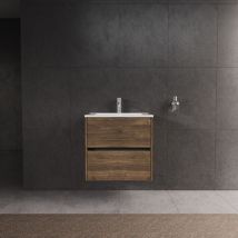 Mueble de baño 2 cajones L.60 con lavabo brillante / Roble marrón - Diamante - Inda