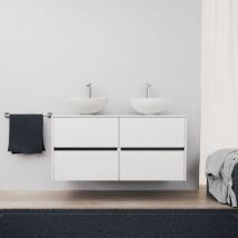 Inda - Mueble de baño 4 cajones L.120 con lavabo doble / Blanco brillo - diamante