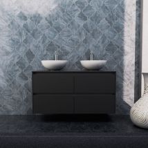 Inda - Badezimmerschrank 4 Schubladen B.120 mit Doppelwaschbecken / Mattschwarz - Smeraldo