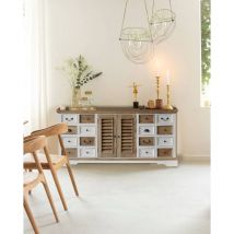 Inda - Grand buffet blanc et naturel en Mindy massif 160 cm