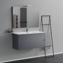 Inda - Meuble de salle de bain 2 tiroirs L.120 coN lavabo miroir et lampe - Titane mat