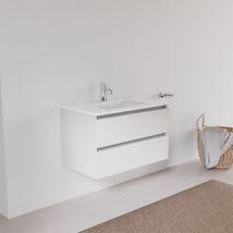 Inda - Mobile bagno 2 cassetti L.80 con lavabo squadrato - Bianco