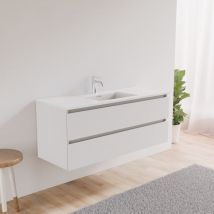 Inda - Mueble de baño 2 cajones L.120 con lavabo de extremo - Blanco efecto cuero