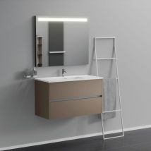 Inda - Mueble de baño de 2 cajones L.100 con lavabo con espejo iluminado - Visón mate