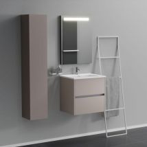 Inda - Mueble de baño de 2 cajones L.60 con lavabo con espejo iluminado - Marfil mate