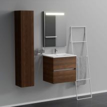 Mueble de baño de 2 cajones L.60 con lavabo con espejo iluminado - Roble Marrón - Inda