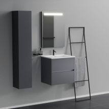Inda - Mueble de baño de 2 cajones L.60 con lavabo con espejo iluminado - Titanio mate