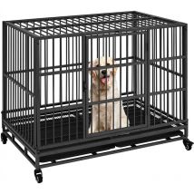 Yaheetech - Indestructible Dog Crate For Medium-to-Large-Sized Dogs, Rolling Dog Crate with Open-Top Design, Black