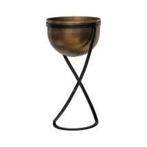 Indoor Kensington Round Planter on Stand - Metal - L14 x W14 x H42 cm - Brass