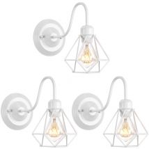 Axhup - Indoor Wall Light Vintage Industrial Lamp Lighting Cage Diamant Made of Metal for Bedroom Living Room Blanc 3PCS