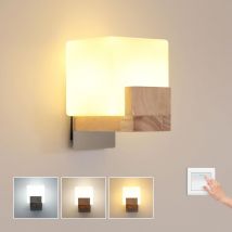 Indoor Wall Sconce led Dimmable Wood 20W, Modern Wall Lamp 3 Color Temperatures for Bedroom Hallway Staircase Living Room Dimmable 3000K-6500K - Goeco