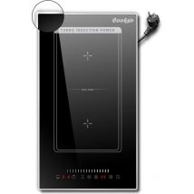 Cooksir - Induction Hob 2 Plates with Plug, 29 cm, 3500 w, Built-in Domino Hob Induction with Frame, Flexible Zone for Grill, Child Lock, Touch Slider