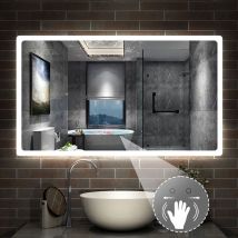 Induktion Badspiegel led Wandspiegel Badezimmerspiegel Beleuchtung nur Kaltweiß Einstellbare Helligkeit 100x60cm