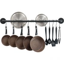 Ikodm - Industri Kitchen Bar - 100cm Wall Mounted Pot Rack - 14 Hooks Stainless Steel Pot Holder for Appliances - Black