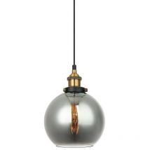 Italux Cardena - Industrial And Retro Hanging Pendant Black, Gold 1 Light with Smoky Shade, E27 Dimmable