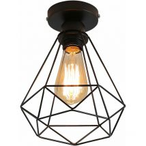 Industrial ceiling light in metal, black suspension vintage style luminaire designer shape cage retro diamond for living room dining room (without