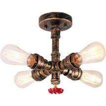 Stoex - Industrial Ceiling Light Retro Water Pipe Ceiling Lights E27 Light Socket For Bar Restaurant Study Lobby (Rust)