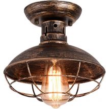 Industrial Ceiling Light with Metal Cage, E27 Semi-Flush Pendant Lighting Fixture, Oil Rubbed Bronze Chandelier for Farmhouse Porch Kitchen Bathroom