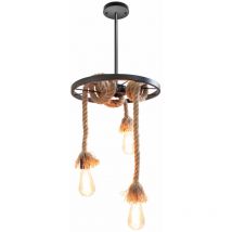 Wottes - Industrial Ceiling Pendant Light Metal Hemp Rope Chandelier Edison E27 Hanging Lamp 3 Lights