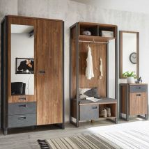 Lomadox - Industrial-Design Flur Garderoben Set mit Dielenschrank DALLAS-61 in Stirling Oak Nb mit Matera Anthrazit b x h x t ca.: 283 x 202 x 45 cm