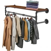 100cm Pipe Clothes Rail Wall Mounted Garment Hanging Rack with Wood Shelf Wardorbe