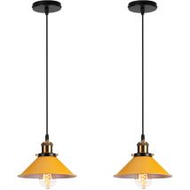 Industrial Lámpara Colgante, Lámpara de Techo Ø22cm de Metal, Iluminación Decor Art Luz E27 para Dormitorio Cocina Comedor Amarillo - 2 Piezas