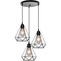 Industrial Pendant Light Retro Pendant Lights Diamond Ceiling Light 3 Lights For Living Room Dining Room Bar Balcony Black