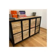 Industrial Storage Sideboard Large Metal Cupboard Rustic Solid Wood Cabinet Unit