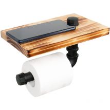 ZVD - Industrial Toilet Paper Holder with Wooden Shelf, Rustic Wall Mounted Fabric Roll, Phone Shelf, Tissue Roll Dispenser Storage Rack, Golden