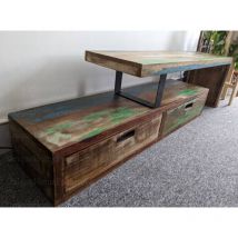 Uniquehomefurniture - Industrial tv Stand Rustic Solid Wooden Cabinet Large Vintage Retro Shelf Unit