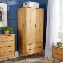 Acadia - Industrial Wooden 2 Door 2 Drawer Wardrobe Shelf Hanging Rail Bedroom Storage