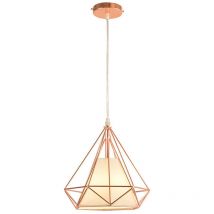 Industriale Lampada a Sospensione, Plafoniera con Gabbia di Diamante, Lampada E27 per Soggiorno Camera da Letto - Oro Rosa
