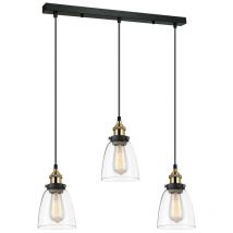 Francis - Industrie- und Retro-Anhänger schwarz, Gold 3 Light mit klarem Farbton, E27 dimmbar - Italux