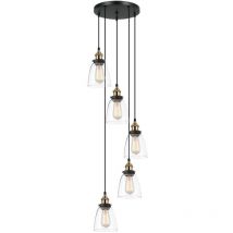 Francis - Industrie- Und Retro-anhänger Schwarz, Gold 5 Light Mit Klarem Farbton, E27 Dimmbar - Italux